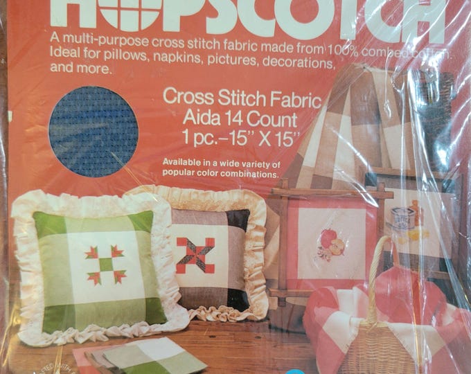Charles Craft Hopscotch 14ct 15x15 Aida Cloth Blue. FREE SHIPPING.