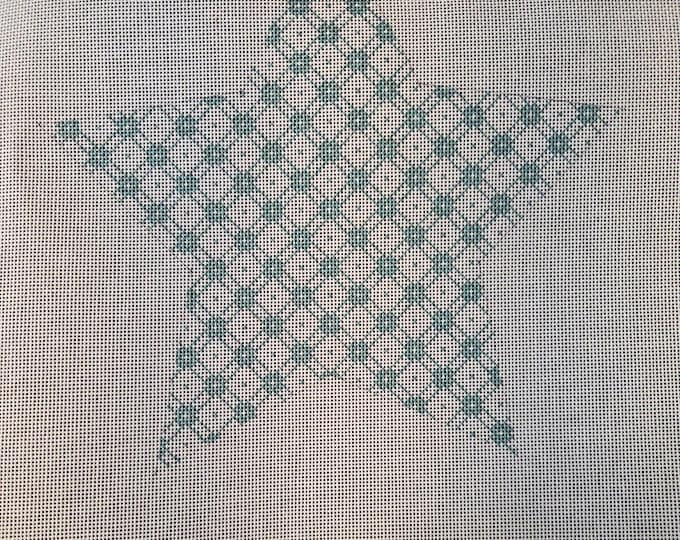 Whimsy & Grace Jesses Teal Star Needlepoint Canvas With Threads 18# 9". Preowned Estate Sale Like New Condition.