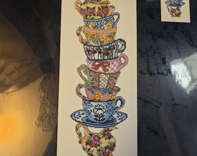 Candamar Designs Teacup Stack Cross Stitch Kit. FREE SHIPPING. Preowned Good Condition.