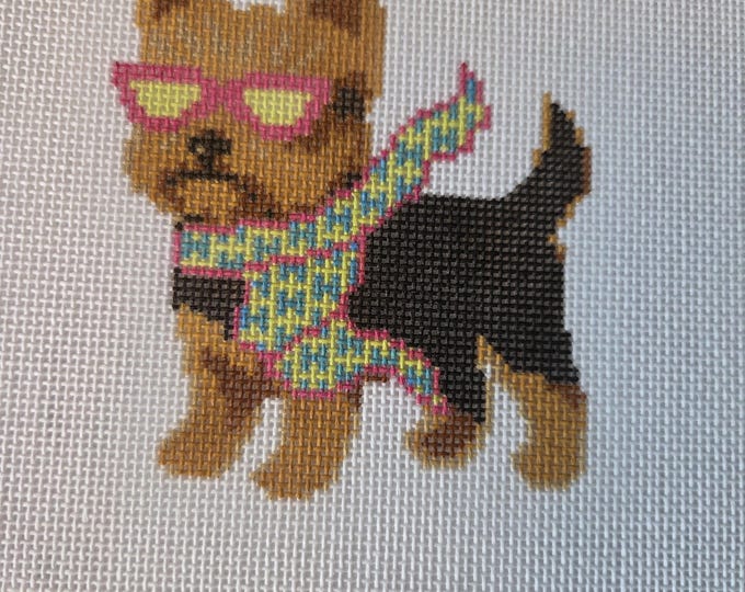 Bougie Yorkie Needlepoint Canvas. 18 Mesh New Condition. Free Shipping. August Design Works.