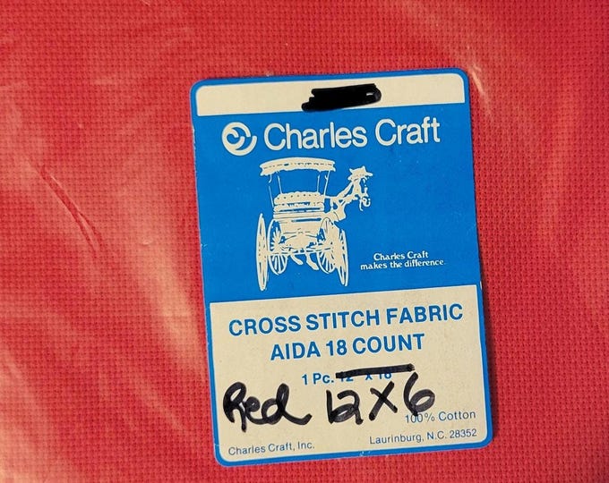 Charles Craft 18ct 12"x6" aida cloth red. FREE SHIPPING. Older packaging.
