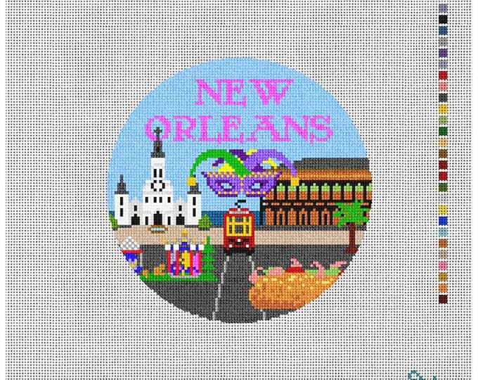 New Orleans Needlepoint Canvas. 18 Mesh 5" Round. New Condition. Free Shipping.