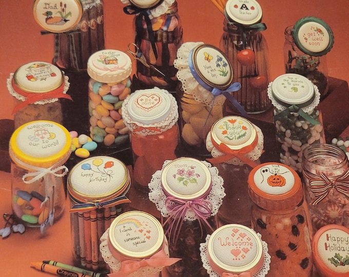 Leisure Arts Jar Lids For All Occasions Cross Stitch Pattern. Quick and Easy Gifts To Make- FREE SHIPPING