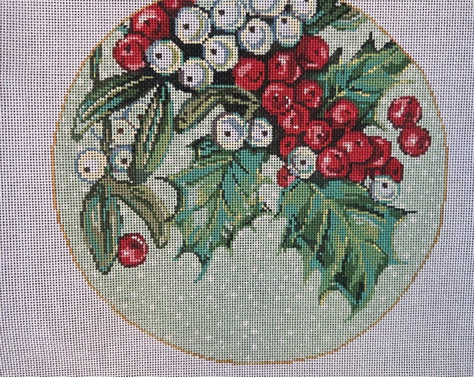 Sandra Gilmore Berries Needlepoint Canvas. 18# 8" Round. Preowned Estate Sale Like Good Condition.