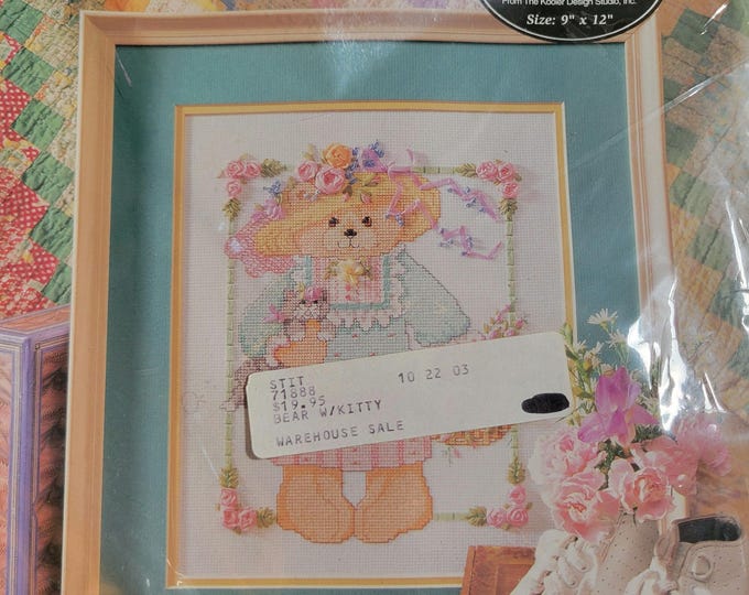 Bucilla Mrs Teddy Ribbon Embroidery and Cross Stitch Kit. FREE SHIPPING.