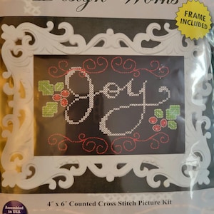 Design Works Joy Cross Stitch Kit Frame Included. FREE SHIPPING. New Condition. Repackaged in a polybag