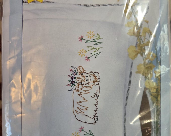 Embroidery Pair of Pillowcases Highland Cow. FREE SHIPPING. Good Condition.
