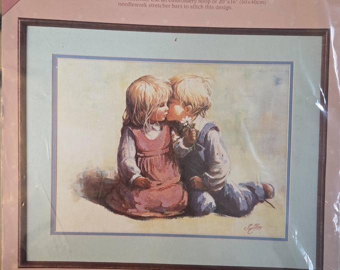 From The Heart Kiss and a Daisy No Count Cross Stitch Kit. FREE SHIPPING. Preowned Condition.