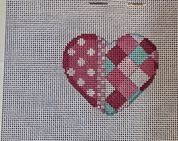 Associated Talent Harlequin Dots Heart Mini Needlepoint Canvas 18# 3". Preowned Estate Sale Like New Condition. Free Shipping.