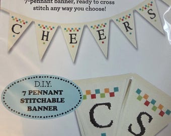 Dimensions 14ct Pre Made Blank Aida 7 Pennant Banner Ready To Cross Stitch. FREE SHIPPING. Good Condition.