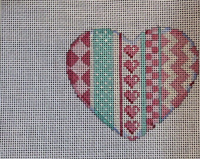 Associated Talent Hearts Vertical Stripes Heart Needlepoint Canvas 18# 3.5". Preowned Estate Sale Like New Condition. Free Shipping.