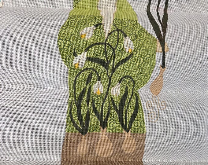 Curtis Boehringer Snowdrop Santa Needlepoint Canvas. 18# 17.5" Tall. Preowned Estate Sale Like Good Condition. Canvas Rolled.