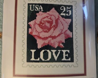 1988 Love Stamp Counted Cross Stitch Kit. FREE SHIPPING. Repackaged in a polybag.