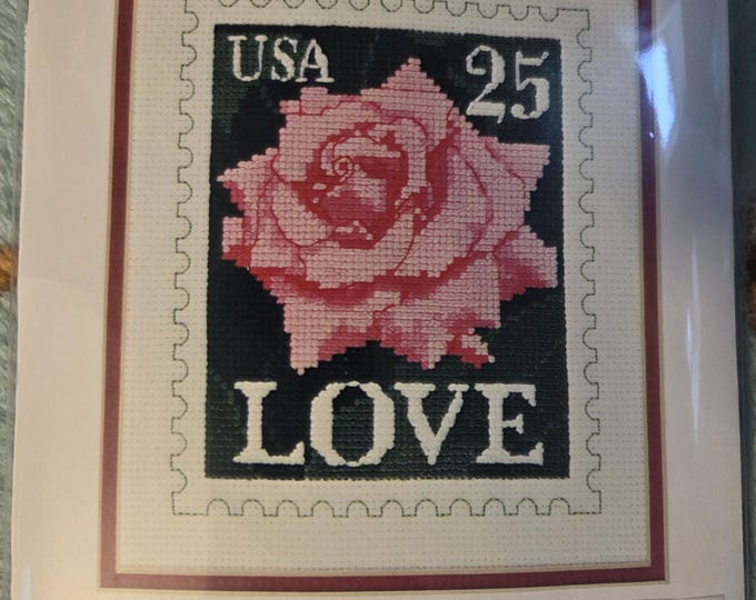 1988 Love Stamp Counted Cross Stitch Kit. FREE SHIPPING. Repackaged in a polybag.