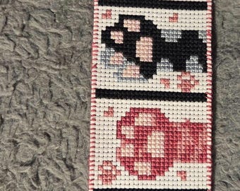 Pink Cat Paws Handmade Cross Stitched Bookmark. FREE Shipping.
