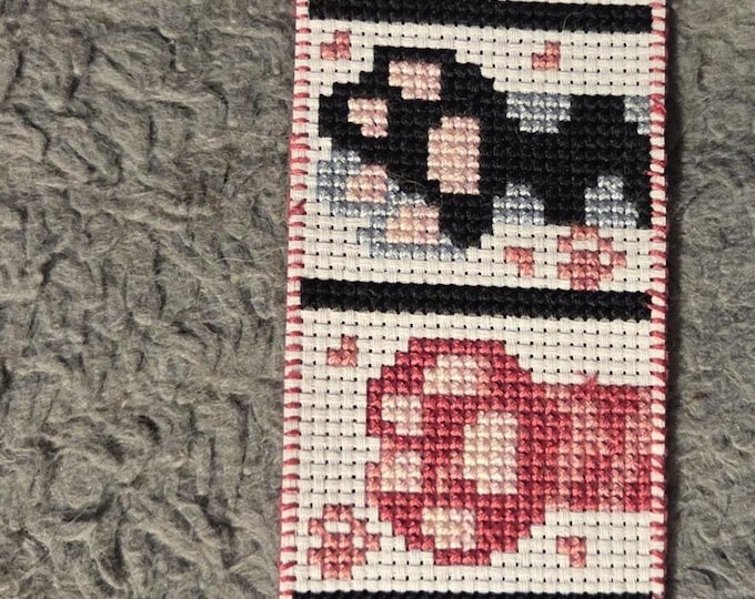 Pink Cat Paws Handmade Cross Stitched Bookmark. FREE Shipping.