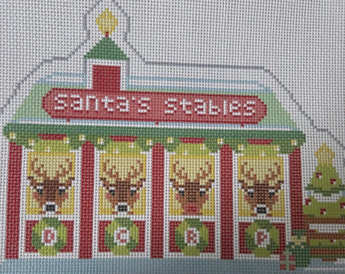 Santas Stabled Christmas Village 13 Mesh Design 7.4x9.9 Needlepoint Canvas 11x14. FREE SHIPPING. New Condition.