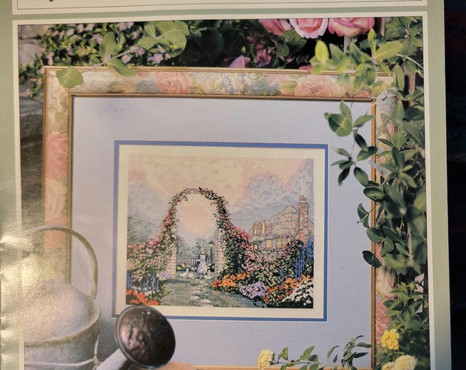 Vintage Leisure Arts -  Cross Stitch Pattern Book - Thomas Kinkade The Rose Arbor Cottage. FREE SHIPPING.