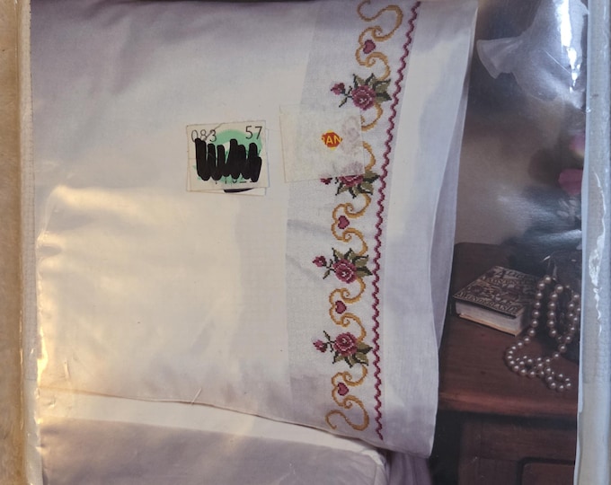 Embroidery One Pillowcase Floral Scroll. FREE SHIPPING. Good Condition.