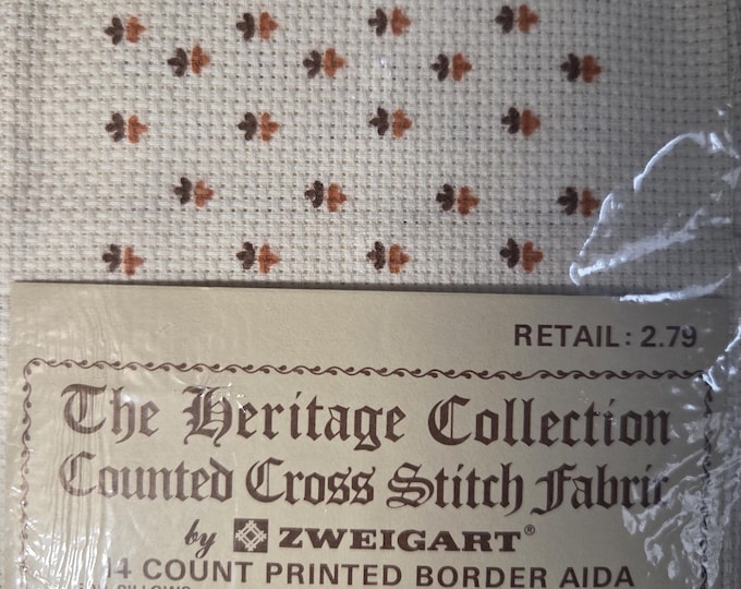 Heritage Collection 14ct Printed Border Aida Brown Flowers. FREE SHIPPING.