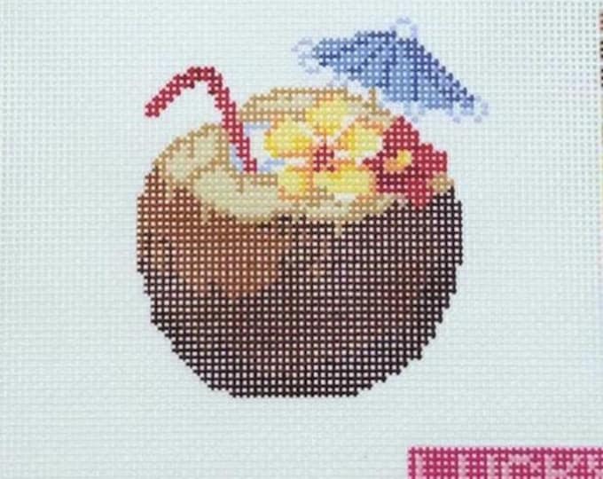 Brown Coconut Drink  Mesh Count: 13 Mesh Design 3.8" x 4.0" Canvas 8.0" X 8.0" Needlepoint Canvas. New. FREE Shipping.