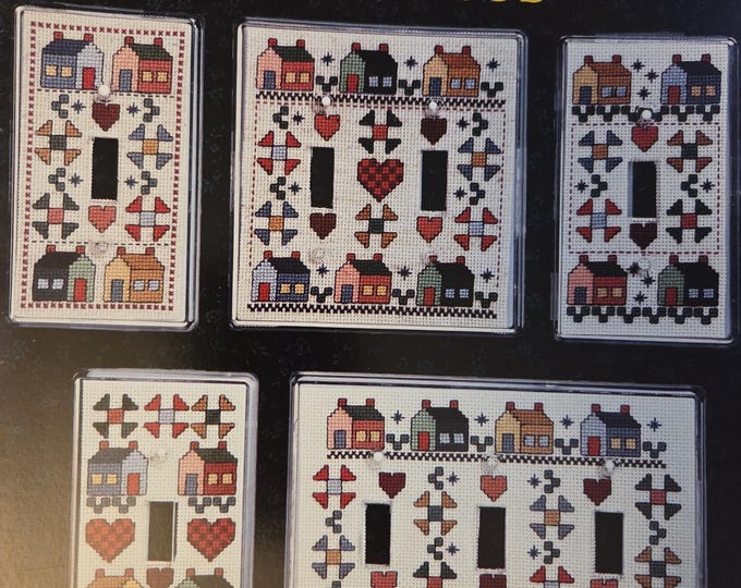 Jeremiah Junction Switchplates Little Patchwork Houses Cross Stitch Pattern. FREE SHIPPING. Used Condition.