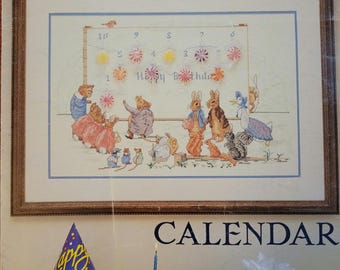 Beatrix Potter Happy Birthday Countdown Calendar Cross Stitch Pattern. FREE SHIPPING. Used Worn Condition with markings.