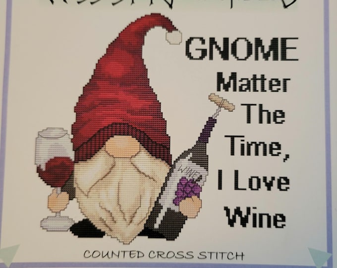Wine Gnome Cross Stitch Pattern. FREE Shipping. Good Condition.