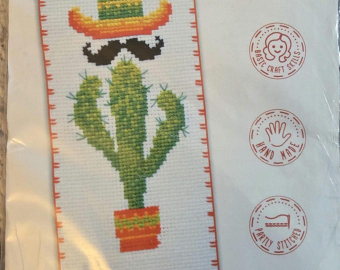 Cactus Mexicano Bookmark Counted Cross Stitch Kit. FREE SHIPPING.