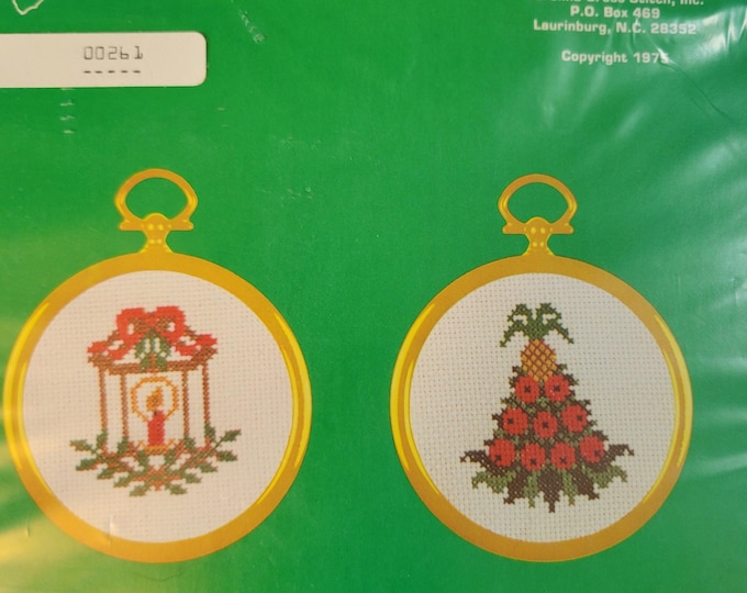 Carolina Cross Stitch Lantern and Apple Tree Christmas Ornaments Counted Cross Stitch Kit. FREE SHIPPING. Older Condition.