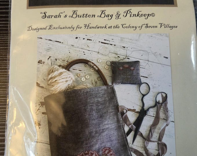 Stacy Nash Primitives Sarahs Button Bag & Pinkeep Cross Stitch Pattern with Fabric, no thread. Estate Sale Preowned Good Cond.