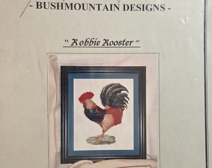 Bushmount Designs Robbie Rooster Cross Stitch Pattern. FREE SHIPPING. Preowned Older Used Condition.