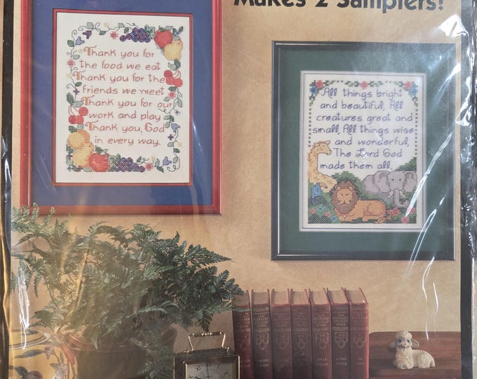 Bucilla Graces Sampler Pair Stamped Cross Stitch Kit. FREE SHIPPING. Preowned Older Condition.