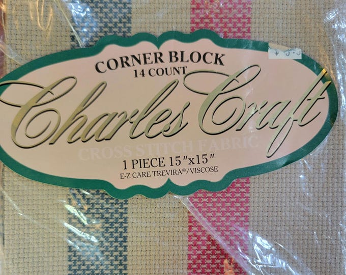 Charles Craft 14ct 15"x15" Corner Block Aida Cloth. FREE SHIPPING.