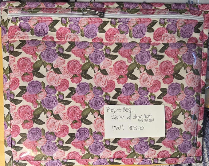 13x11 Roses Project Bag with Zipper and Clear Front. Preowned Never Used. FREE SHIPPING