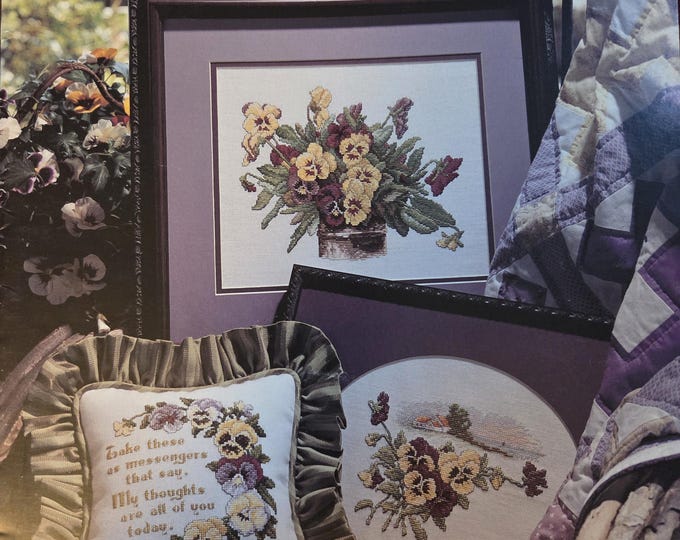 Leisure Arts Pansies in Profusion Cross Stitch Pattern. FREE SHIPPING. Used Condition.
