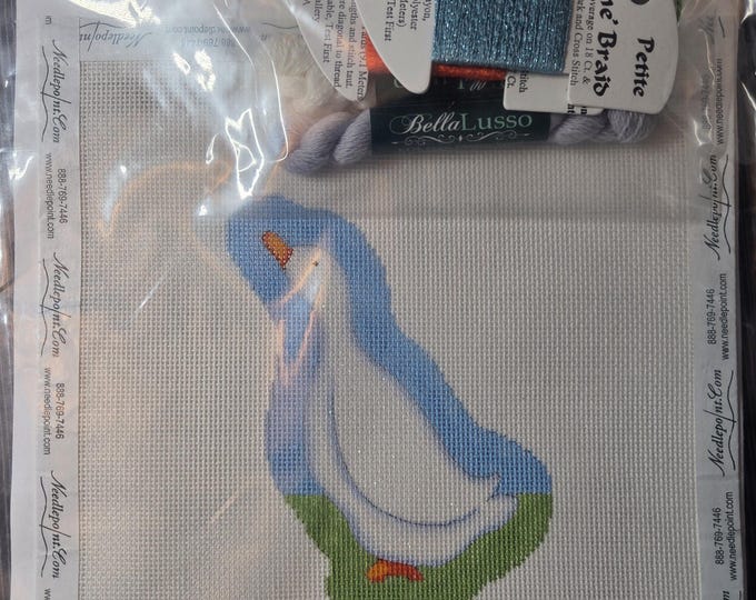 Burnett & Bradley Duck BB6084 Needlepoint Canvas and Threads.  18 Mesh 4"x5". Preowned Estate Sale Like New Condition. Free Shipping.