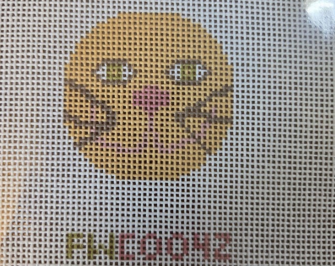 Cat Face 1.75" round Needlepoint Canvas. FREE SHIPPING. New Condition. Great for Beginners.