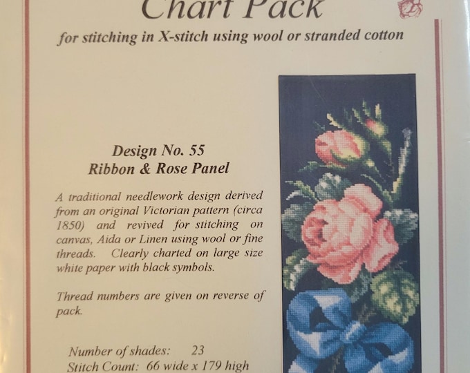 Classic Needlepoint Ribbon & Rose Panel Needlepoint or Cross Stitch Pattern. FREE SHIPPING. Used Condition.
