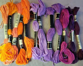 12 Skeins Bundled Orange and Purple Embroidery or Cross Stitch Floss. Free Shipping.