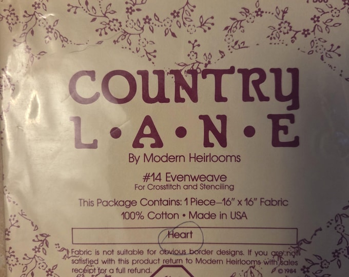 Country Lane #14 Evenweave 16x16 Fabric with Heart Brown. FREE SHIPPING.