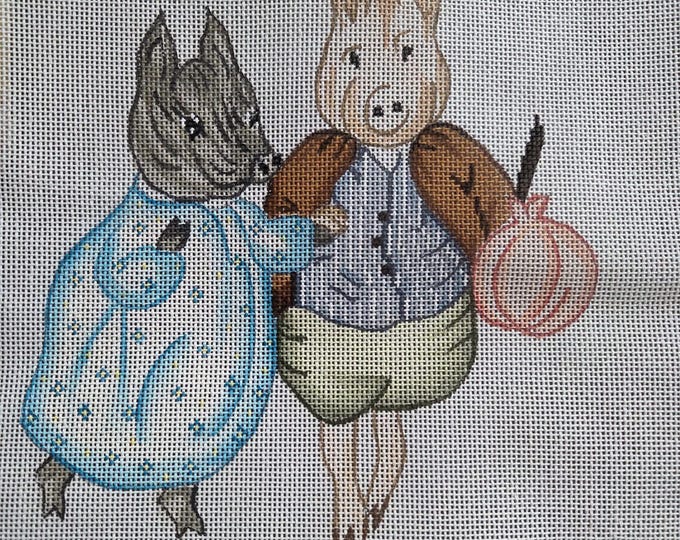 Wee Needle Pigs Needlepoint Canvas 18# 8" Tall with Threads. Preowned Estate Sale Good Condition. Free Shipping.
