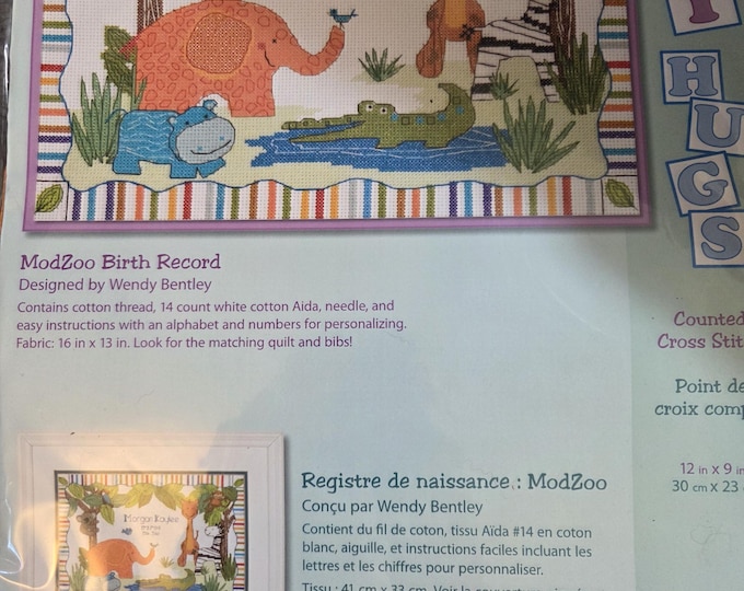 Dimensions Modzoo Birth Record Counted Cross Stitch Kit. FREE SHIPPING. New Condition.