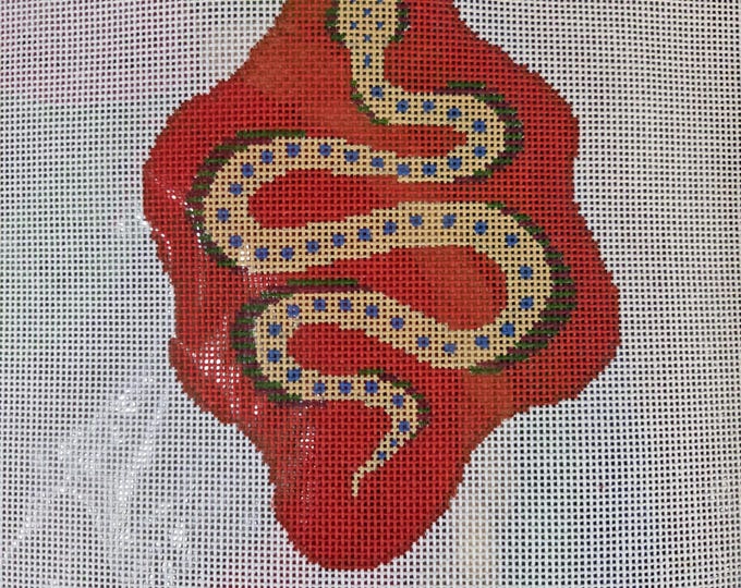 Willa Heart Petite Snake Red Needlepoint Canvas 18# 5.75"x4.25". Preowned Estate Sale Like New Condition. Free Shipping.