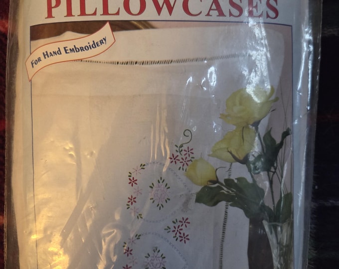 Embroidery Pair of Pillowcases Hearts. FREE SHIPPING. Older Condition.