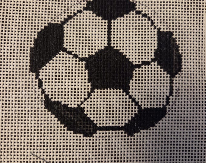 Soccer Ball Needlepoint Canvas with Threads 13# 3.5" Round. Preowned Estate Sale Like New Condition. Free Shipping.
