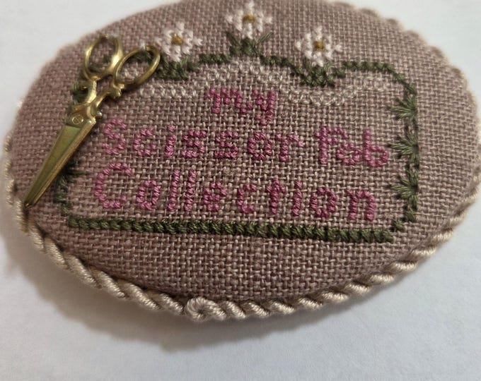 My Scissor Fob Collection Handmade Cross Stitched Pin Cushion.. FREE Shipping. This is a finished item not a pattern.