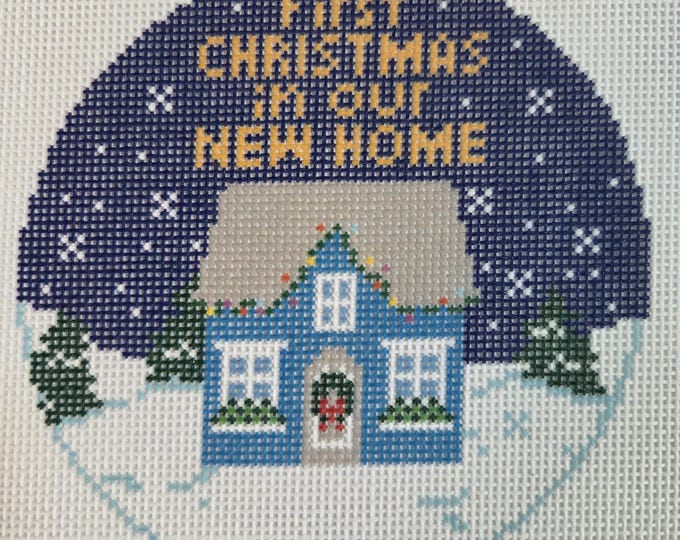 First Christmas In Our New Home Needlepoint Canvas. 18 Mesh 5" Round. New Condition. Free Shipping. Needlepaint LLC Design.