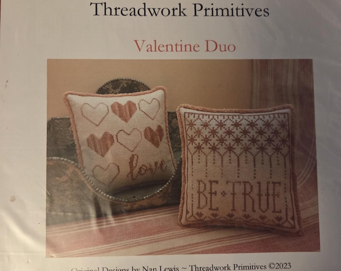 Threadwork Primitives Valentine Duo Cross Stitch Pattern. FREE SHIPPING. Good Condition
