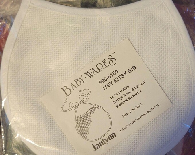 14ct Baby Wares Itsy Bitsy Bib to Stitch. 6.5x5 design area. FREE SHIPPING.